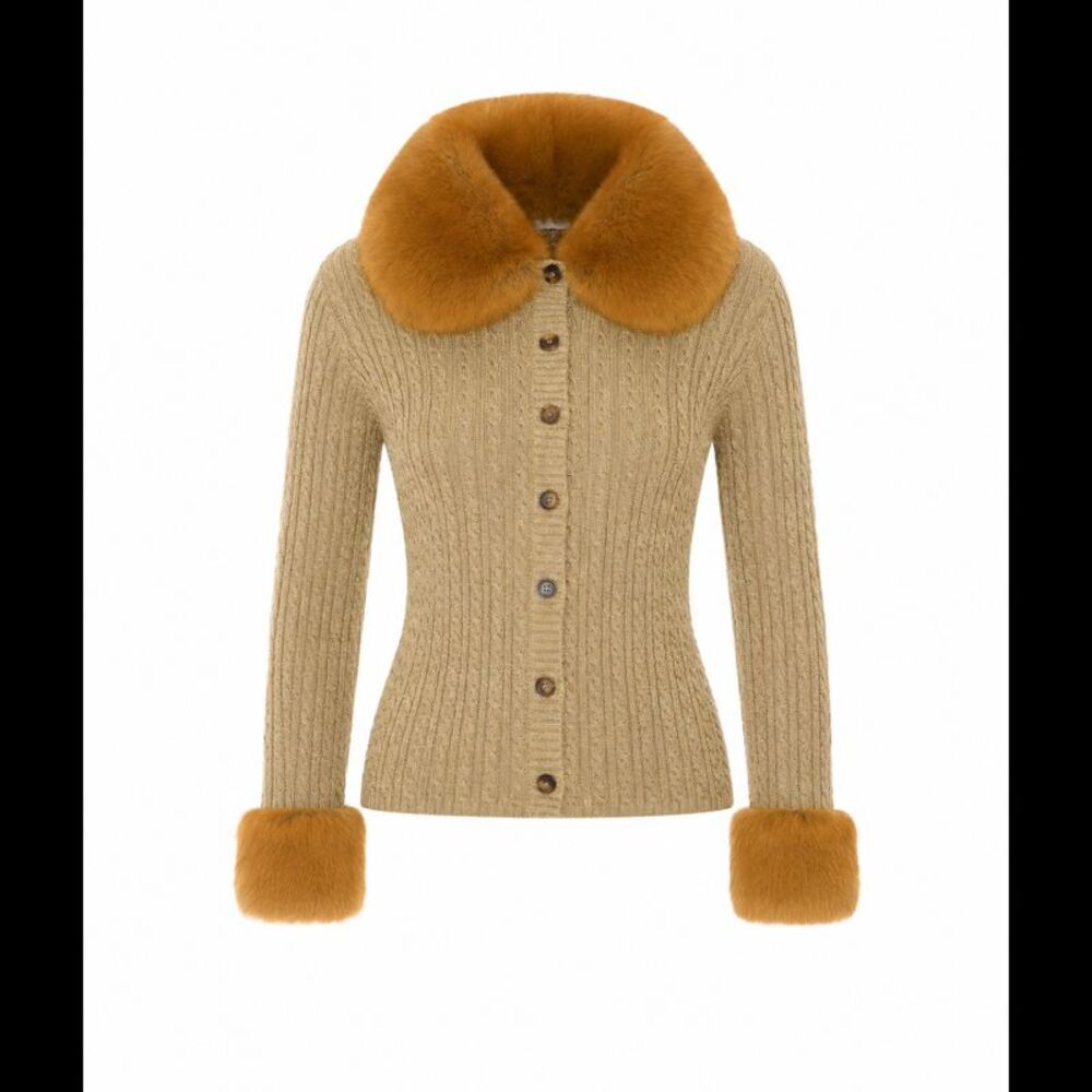 Saint Laurent Women Cable-Knit In Lurex And Shearling Cardigan